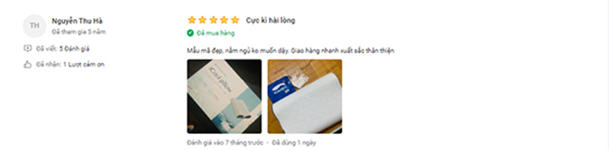 Khách hàng Nguyễn Thu Hà chọn mua sản phẩm gối ngủ Nhật Bản AEROFLOW iCool có đánh giá rất tích cực 