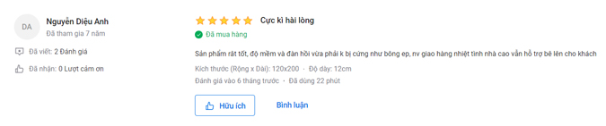 Một review khác về nệm Foam của Nguyễn Diệu Nhi